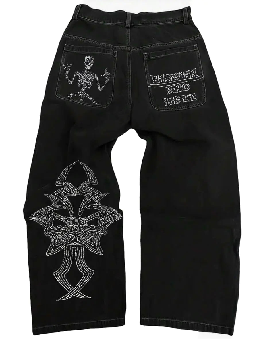 Skull Embroidery Gothic Jeans | Solus LLC Solus LLC