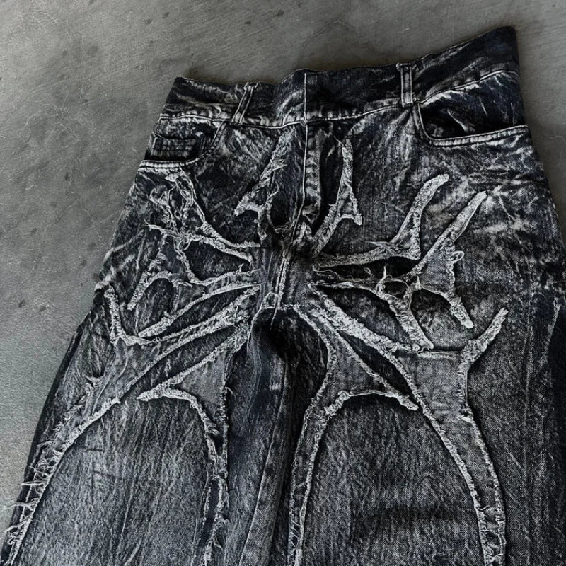 Spider Embroidery Patch Jeans Solus LLC
