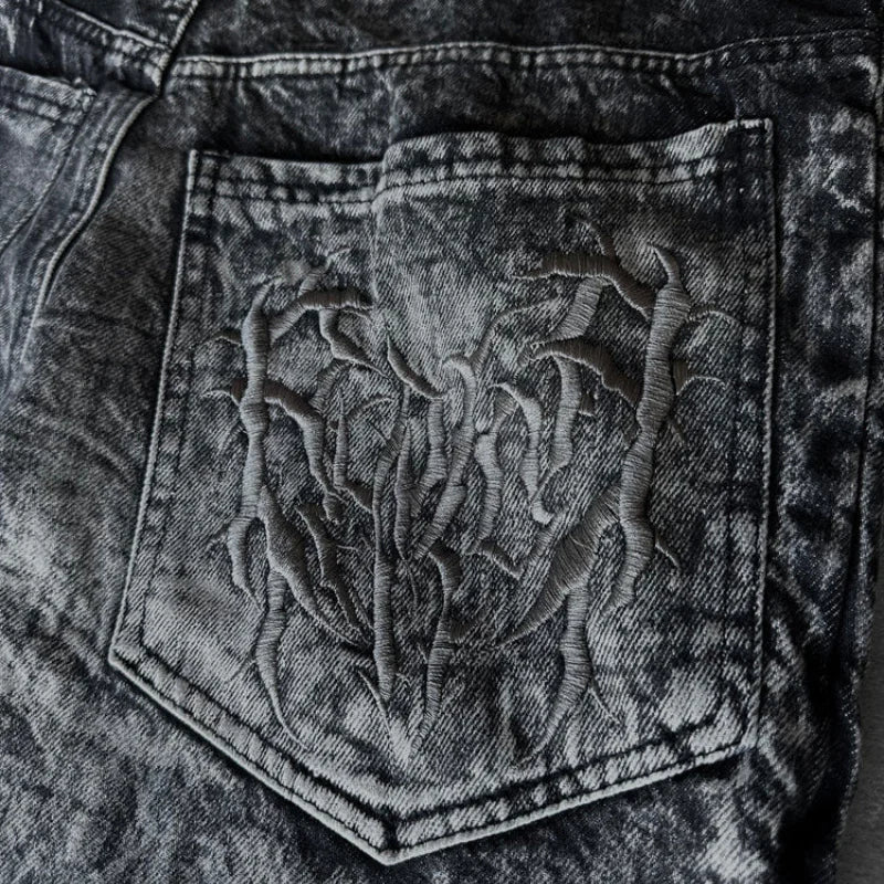 Spider Embroidery Patch Jeans Solus LLC