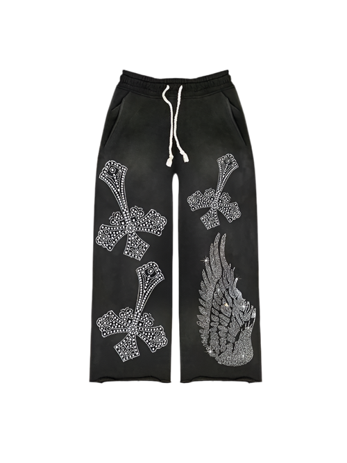 Rhinestone Falling Cross Sweatpants | Solus LLC Solus LLC