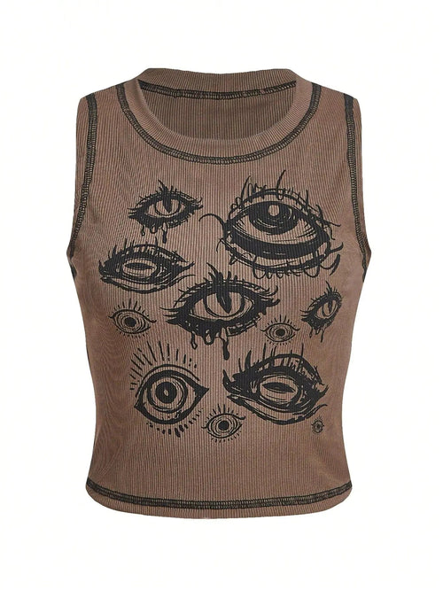 Womens Eye Print Crop Tank Top | Solus LLC Solus LLC