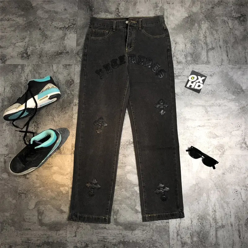 Gothic Letter Embroided Jeans | Solus LLC Solus LLC