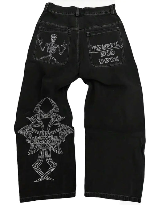 Skull Embroidery Gothic Jeans | Solus LLC Solus LLC