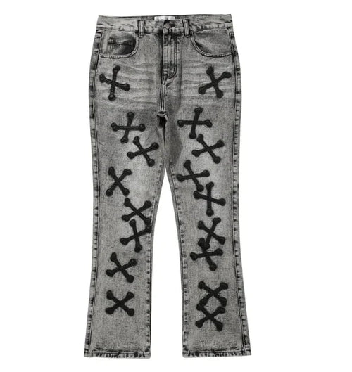 Washed Gray Bone Patchwork Jeans | Solus LLC Solus LLC