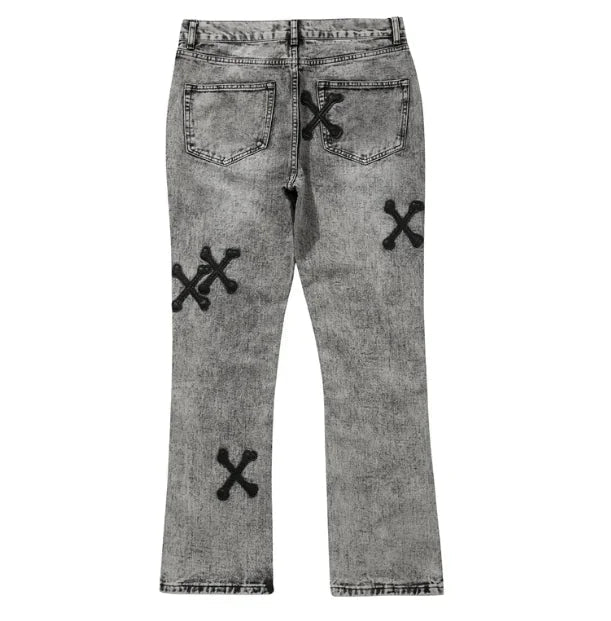 Washed Gray Bone Patchwork Jeans | Solus LLC Solus LLC
