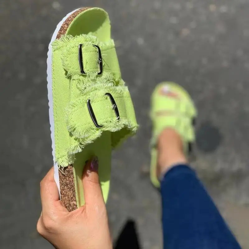 Womens Buckle Denim Slides | Solus LLC Solus LLC