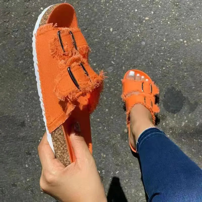 Womens Buckle Denim Slides | Solus LLC Solus LLC