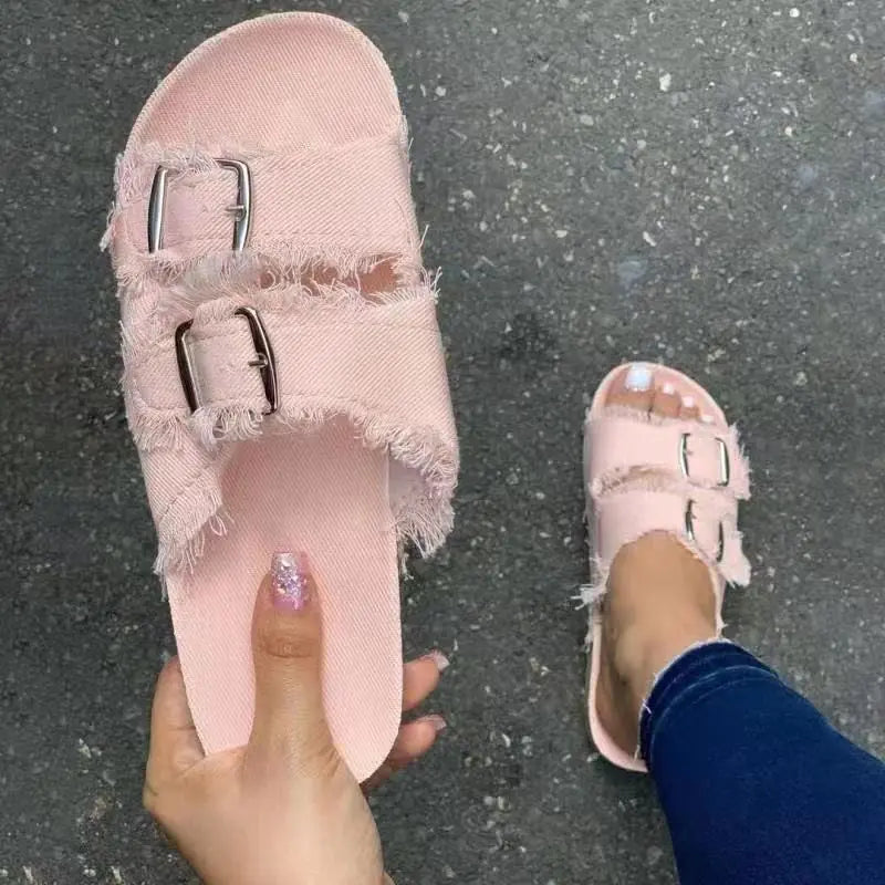 Womens Buckle Denim Slides | Solus LLC Solus LLC