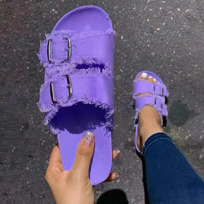 Womens Buckle Denim Slides | Solus LLC Solus LLC