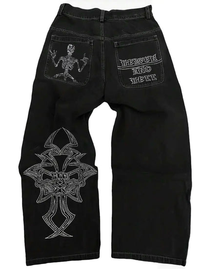 Skull Embroidery Gothic Jeans | Solus LLC Solus LLC