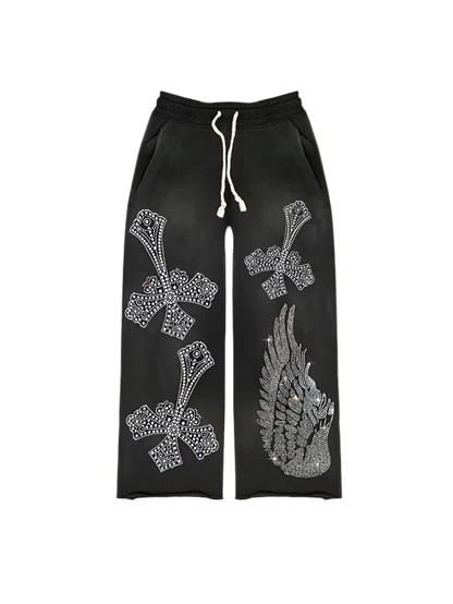 Rhinestone Falling Cross Sweatpants | Solus LLC Solus LLC