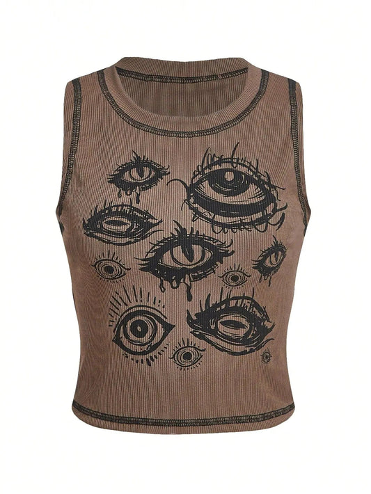 Womens Eye Print Crop Tank Top | Solus LLC Solus LLC