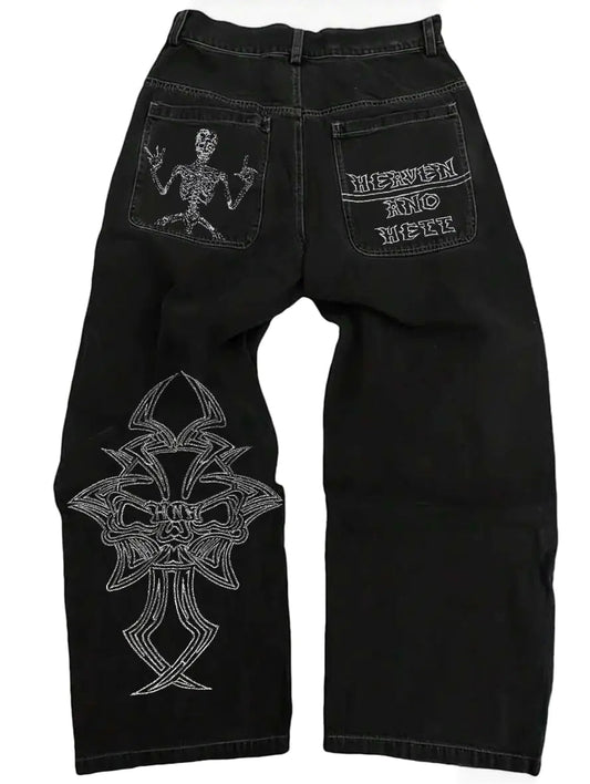 Skull Embroidery Gothic Jeans | Solus LLC Solus LLC