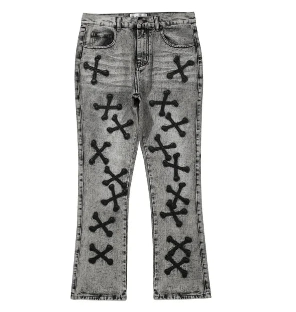 Washed Gray Bone Patchwork Jeans | Solus LLC Solus LLC