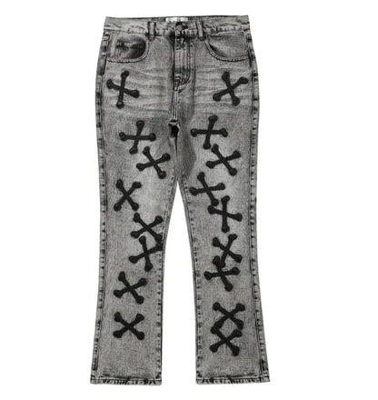 Washed Gray Bone Patchwork Jeans | Solus LLC Solus LLC
