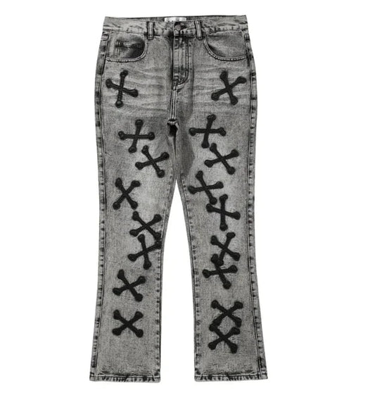 Washed Gray Bone Patchwork Jeans | Solus LLC Solus LLC