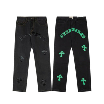 Gothic Letter Embroided Jeans | Solus LLC Solus LLC