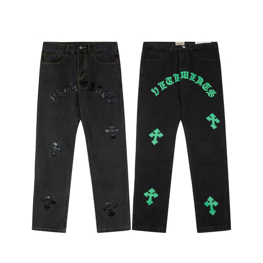 Gothic Letter Embroided Jeans | Solus LLC Solus LLC