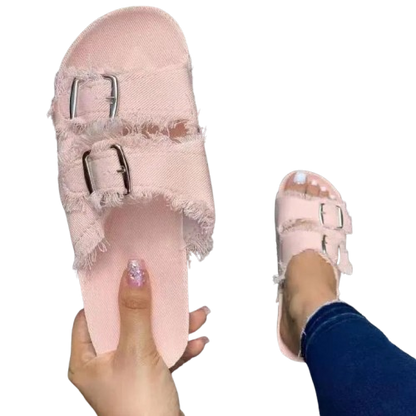 Womens Buckle Denim Slides | Solus LLC Solus LLC