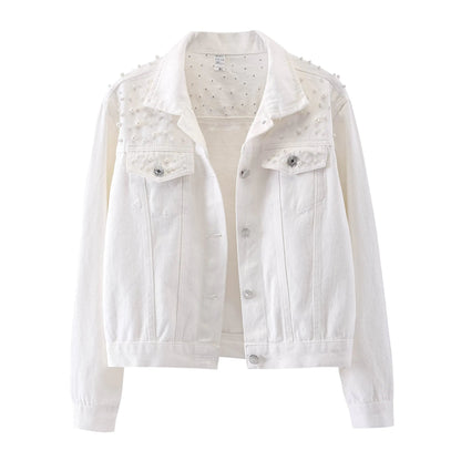 Womens Embroidered Pearl Denim Jacket | Solus LLC Solus LLC